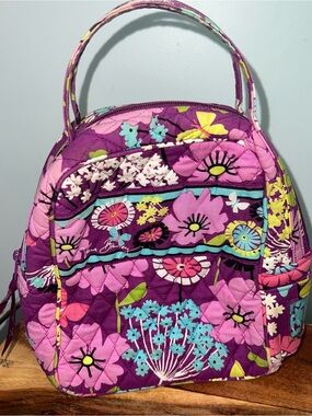 Vera Bradley Purple Floral with Pink & Turquoise Accents Quilted Lunch Bag